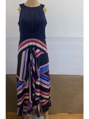 Roz & Ali Dressbarn Stripe Scarf Print Asymmetrical Midi Dress‎ Size 8.Casual